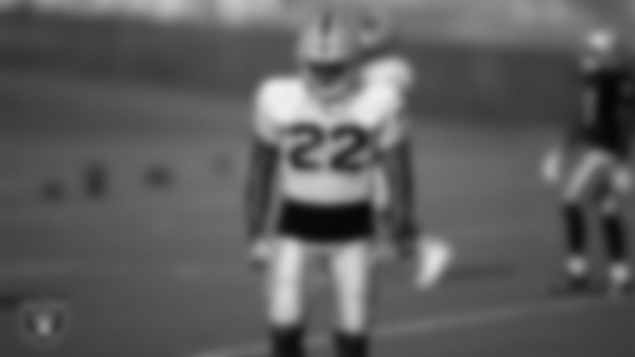 Las Vegas Raiders cornerback Keisean Nixon (22) on the field for practice at 2020 Training Camp.