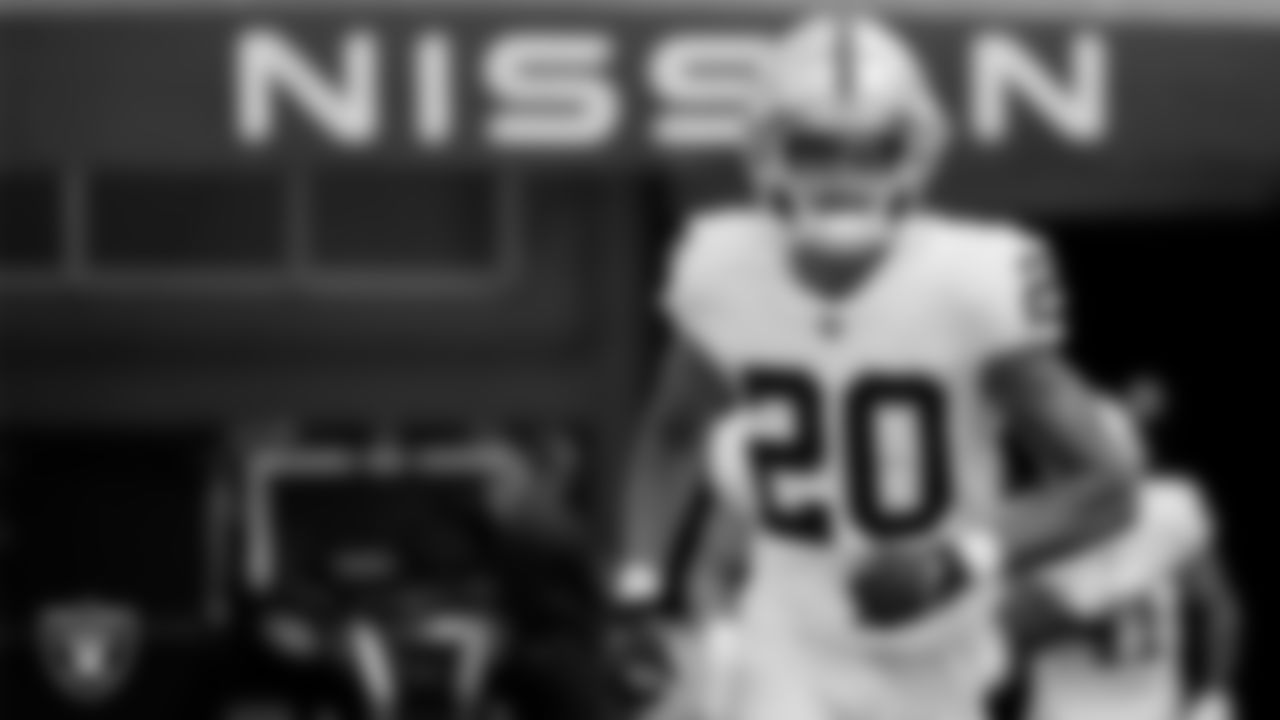 Las Vegas Raiders safety Isaiah Pola-Mao (20) walks down the tunnel before the regular season away game against the Tennessee Titans at Nissan Stadium.