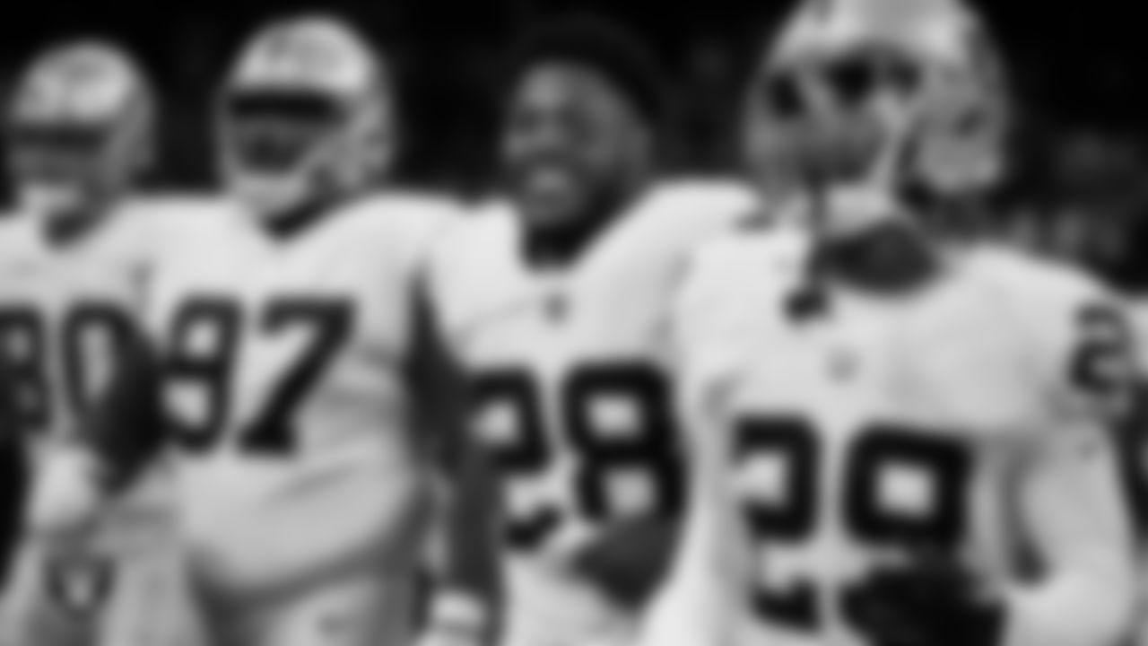 The Las Vegas Raiders are introduced onto the field before the regular season away game against the New Orleans Saints at Caesars Superdome.