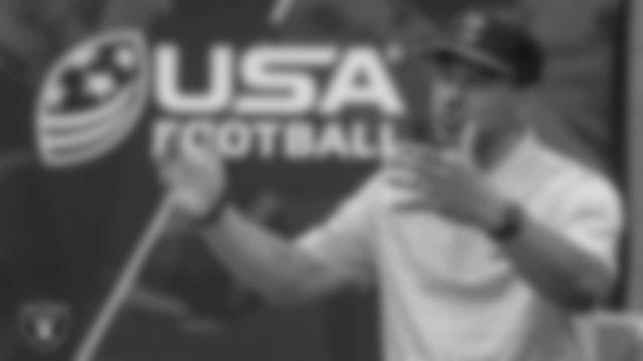 Las Vegas Raiders alumnus Rod Woodson speaks during the USA Football Summer Blitz.
