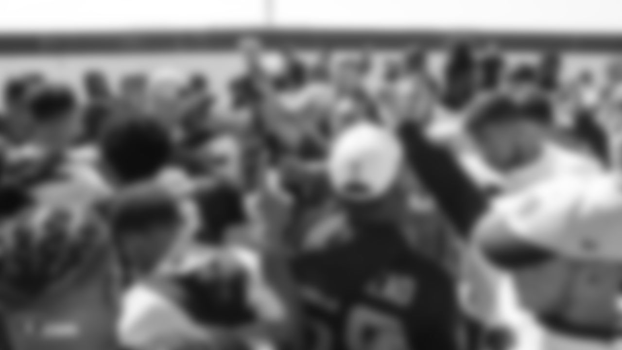 Raiders players and coaches at a workout during phase two of the offseason program at the Raiders Practice Facility in Alameda, Calif.