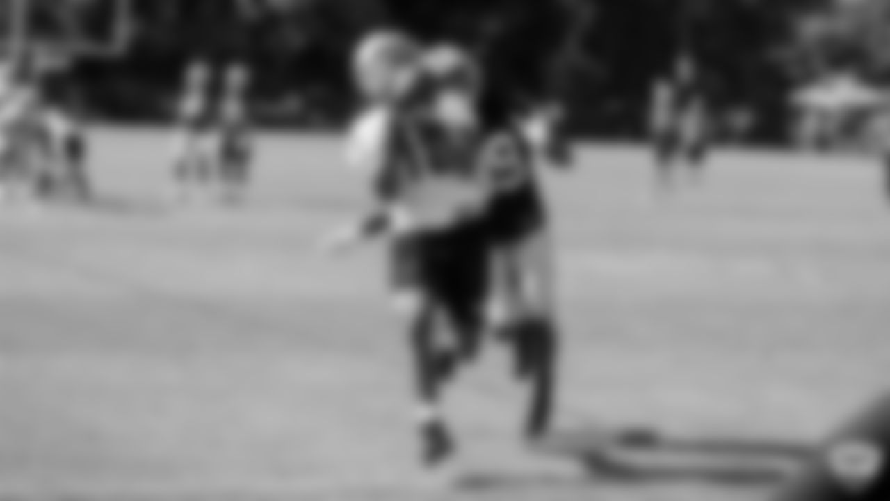 Oakland Raiders wide receiver Brian Burt (12) on the field for practice at 2019 Training Camp.