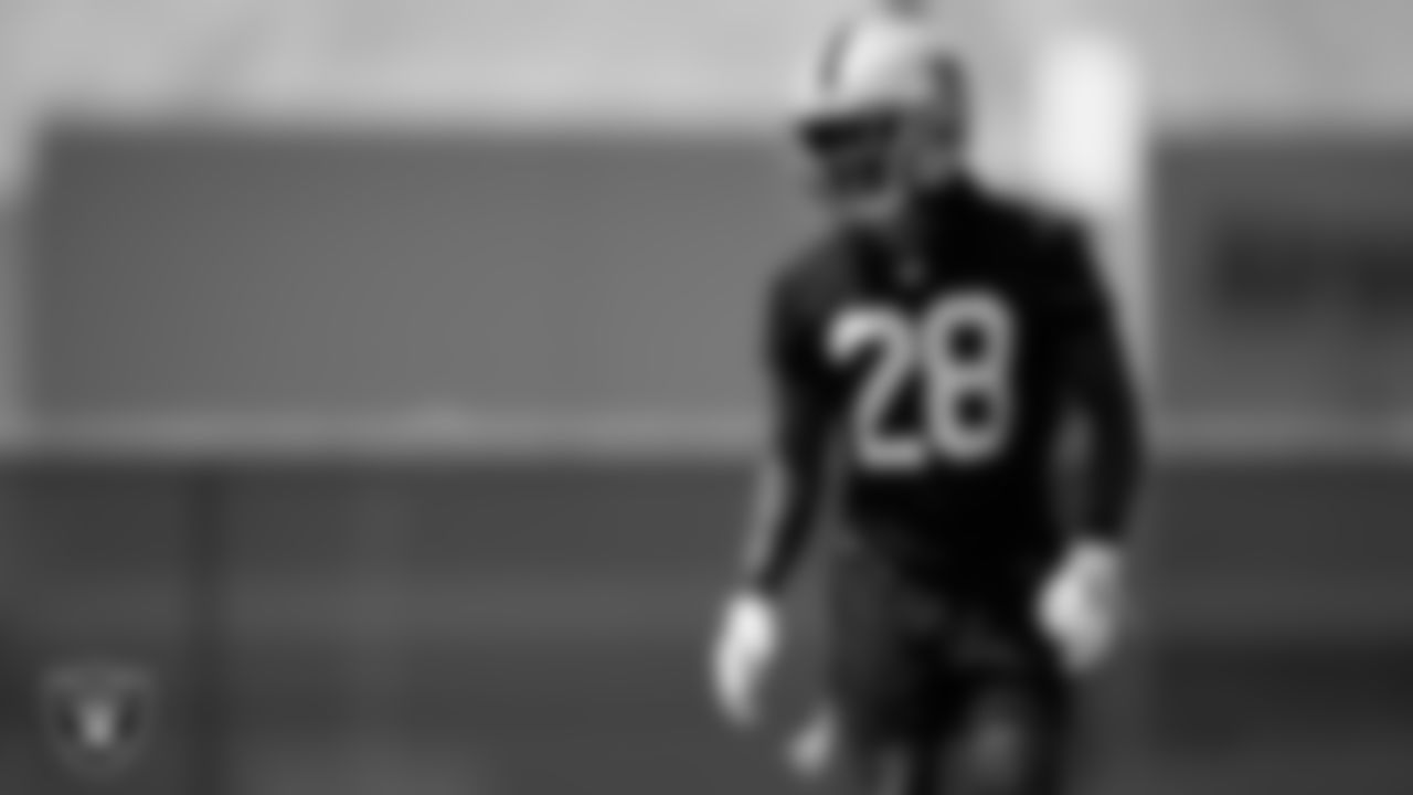 Las Vegas Raiders cornerback David Long Jr. (28) on the field for practice at 2023 Training Camp at Intermountain Health Performance Center.