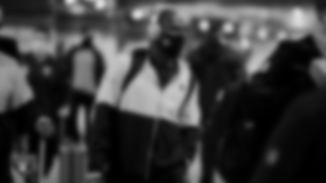 The Raiders arrive before the regular season game against the Cleveland Browns at FirstEnergy Stadium.