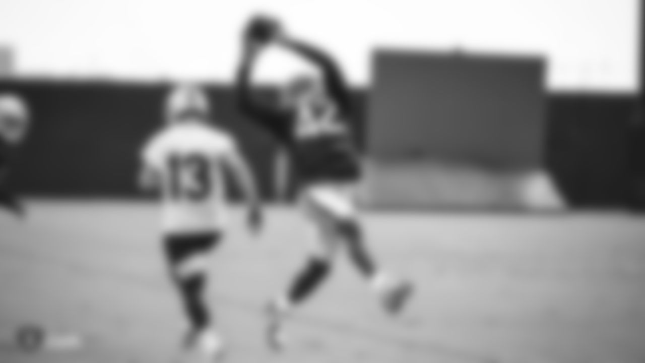 Raiders safety Karl Joseph (42) makes a catch during practice.