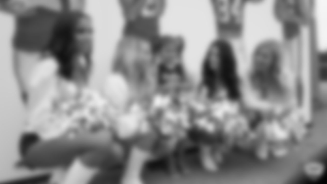 Raiderettes Shaniah, Ashley, Audrey, and Rachel greet fans before practice at 2019 Training Camp.