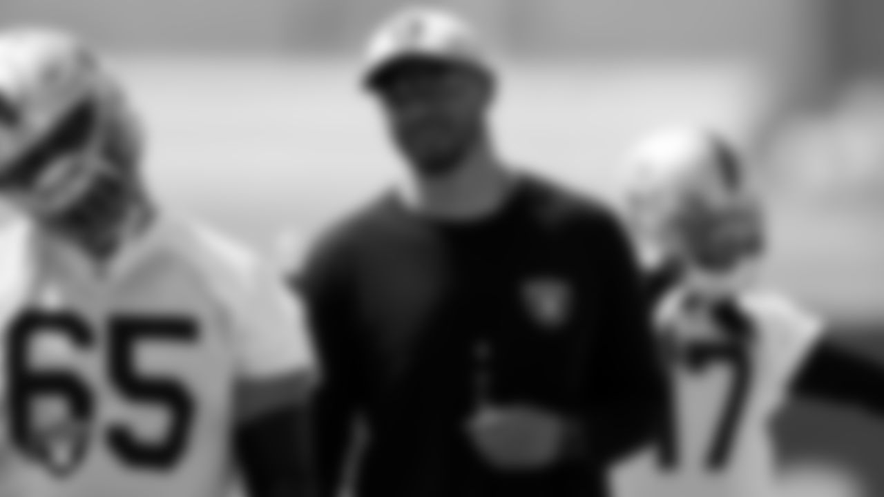 Las Vegas Raiders assistant offensive line coach Cameron Clemmons during Day One of 2022 Veteran Minicamp.