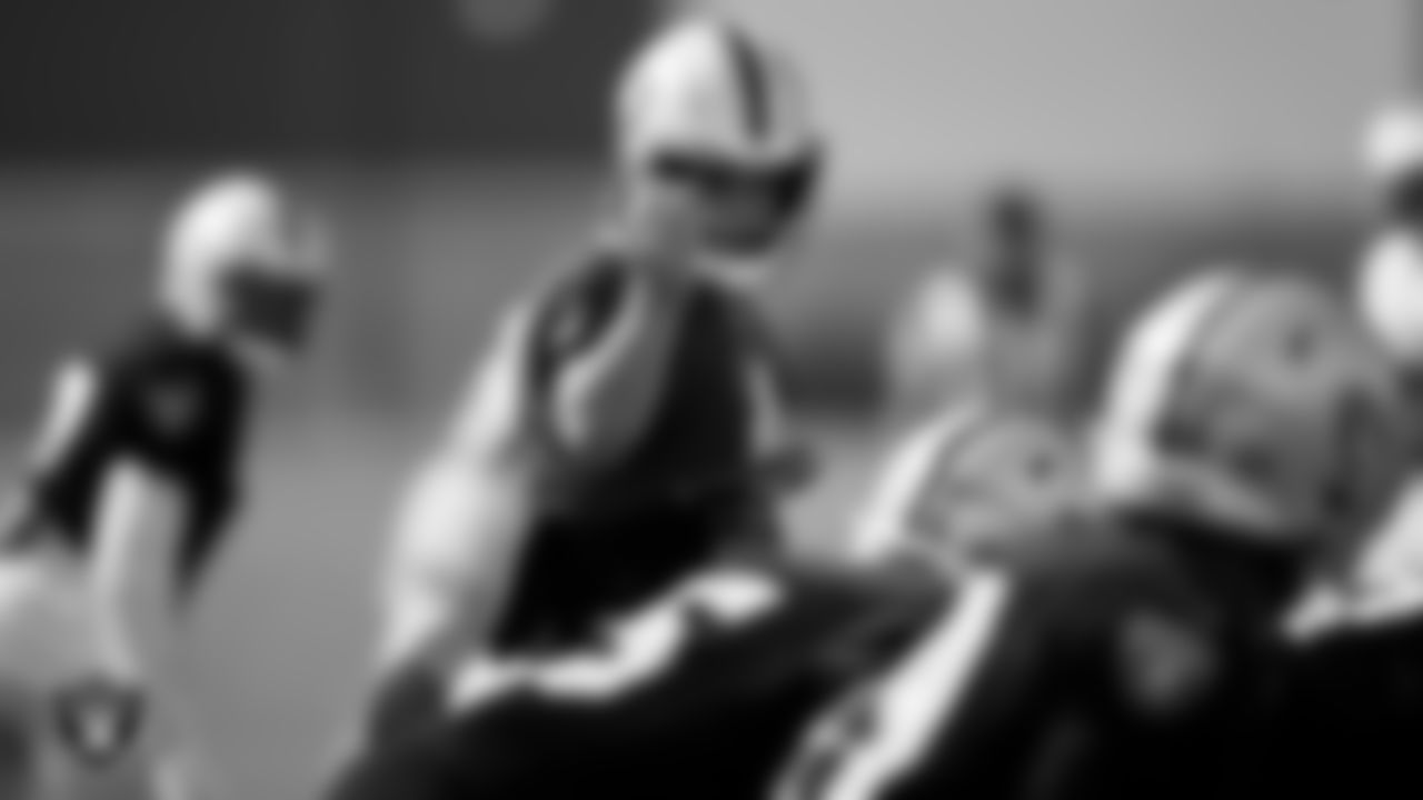 Las Vegas Raiders quarterback Derek Carr (4) during practice at Intermountain Healthcare Performance Center.