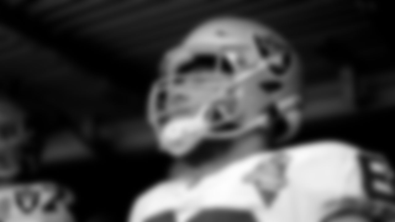 The Raiders wait to take the field before the regular season game against the Cleveland Browns at FirstEnergy Stadium.