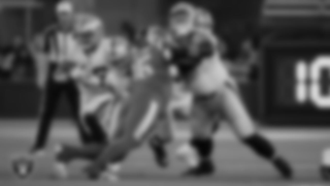 Las Vegas Raiders center Jimmy Morrissey (65) and guard Parker Ehinger (62) during the preseason game against the Los Angeles Rams at SoFi Stadium.