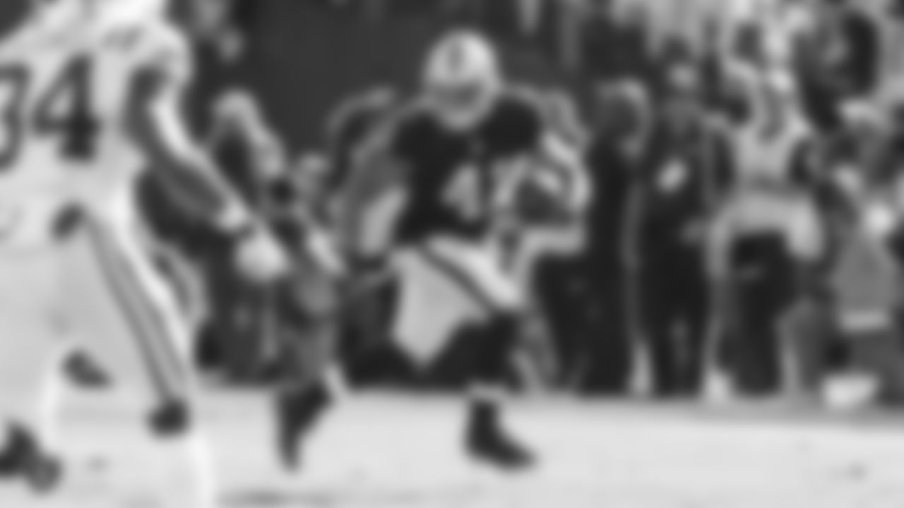 Oakland Raiders fullback Keith Smith (41) during The Oakland Raiders regular season game against the Indianapolis Colts at Oakland-Alameda County Coliseum, Sunday, October 28, 2018, in Oakland, California. The Oakland Raiders lost 42-28.