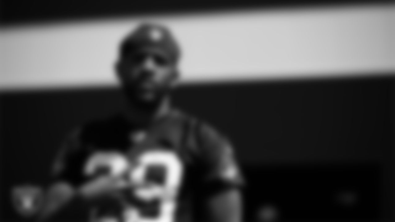 Las Vegas Raiders cornerback Casey Hayward Jr. (29) at an Organized Team Activity (OTA).