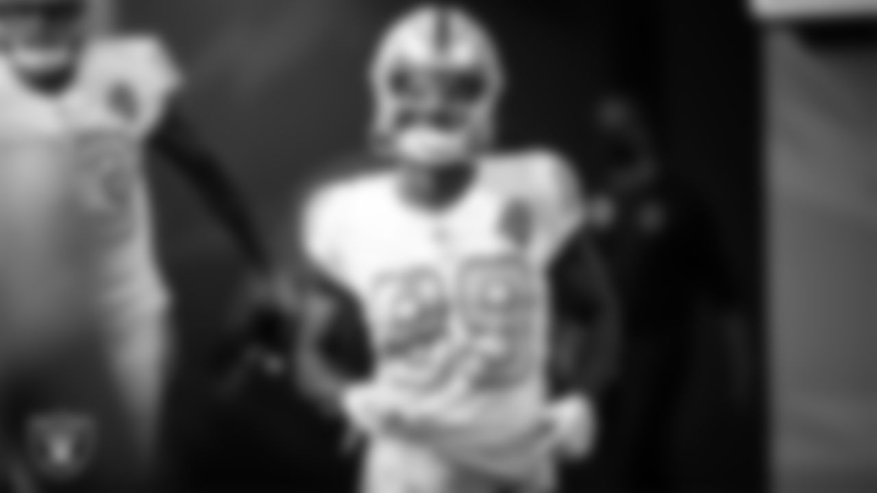 Las Vegas Raiders wide receiver Bryan Edwards (89) re-enters the field following the halftime break during the regular season away game against the Los Angeles Chargers.