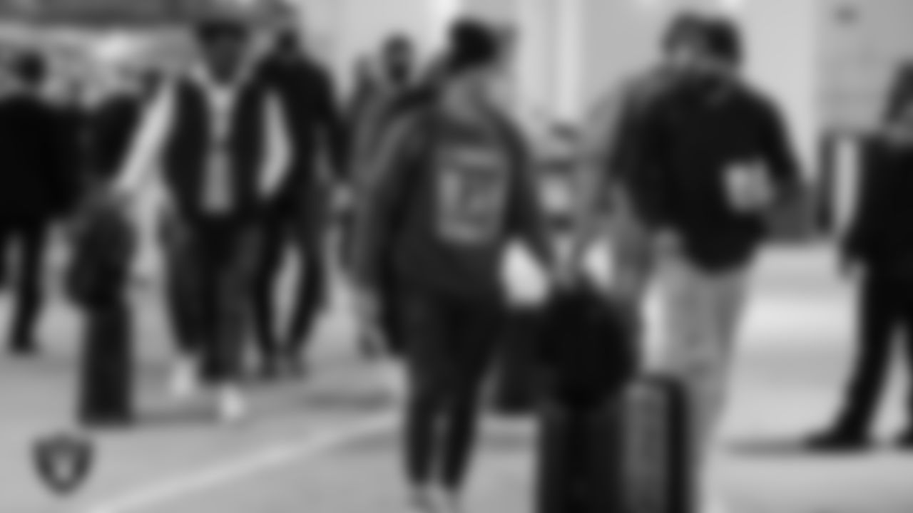 The Raiders arrive before the regular season game against the Cleveland Browns at FirstEnergy Stadium.