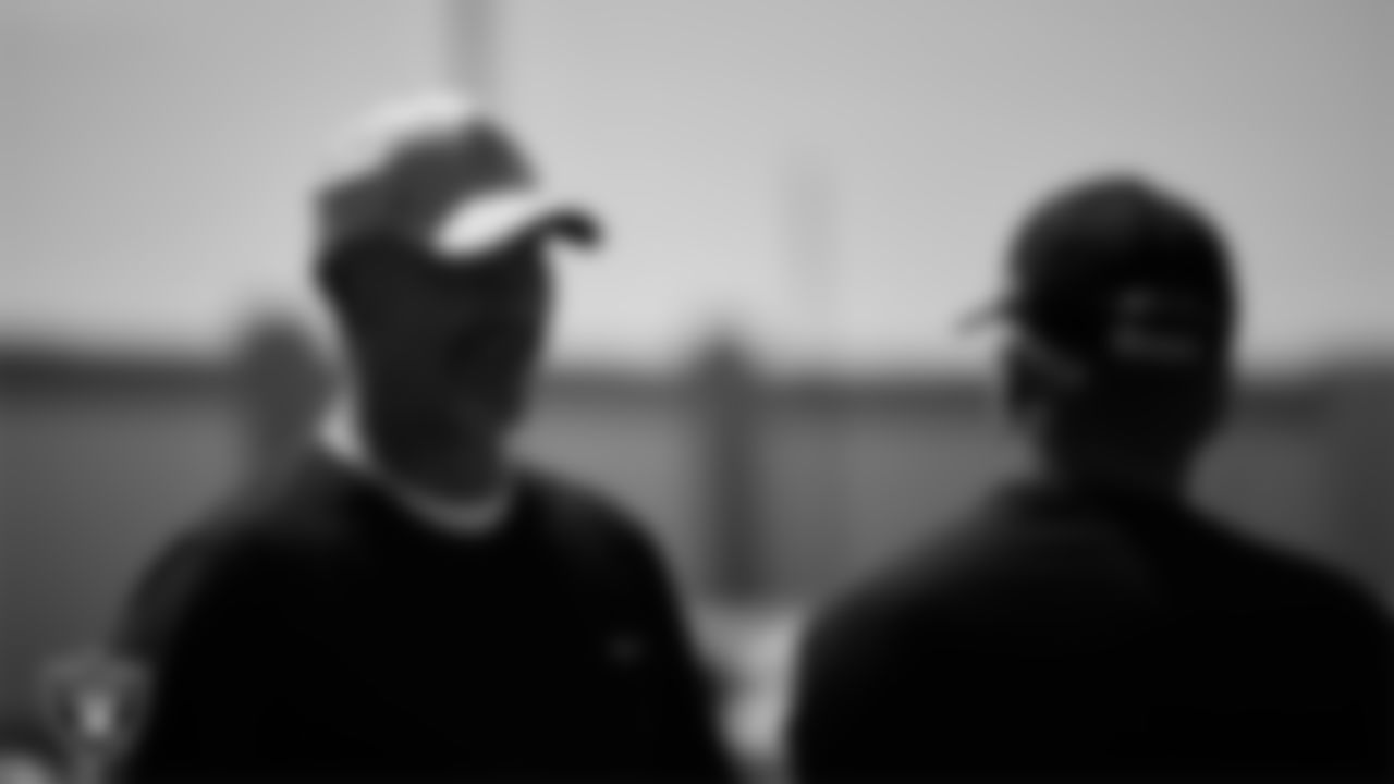 Las Vegas Raiders defensive coordinator Gus Bradley at an Organized Team Activity (OTA).
