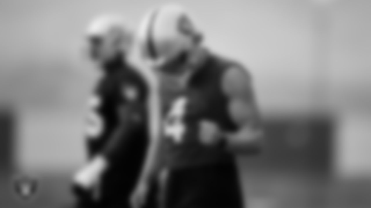 Las Vegas Raiders quarterback Derek Carr (4) during practice at Intermountain Healthcare Performance Center.