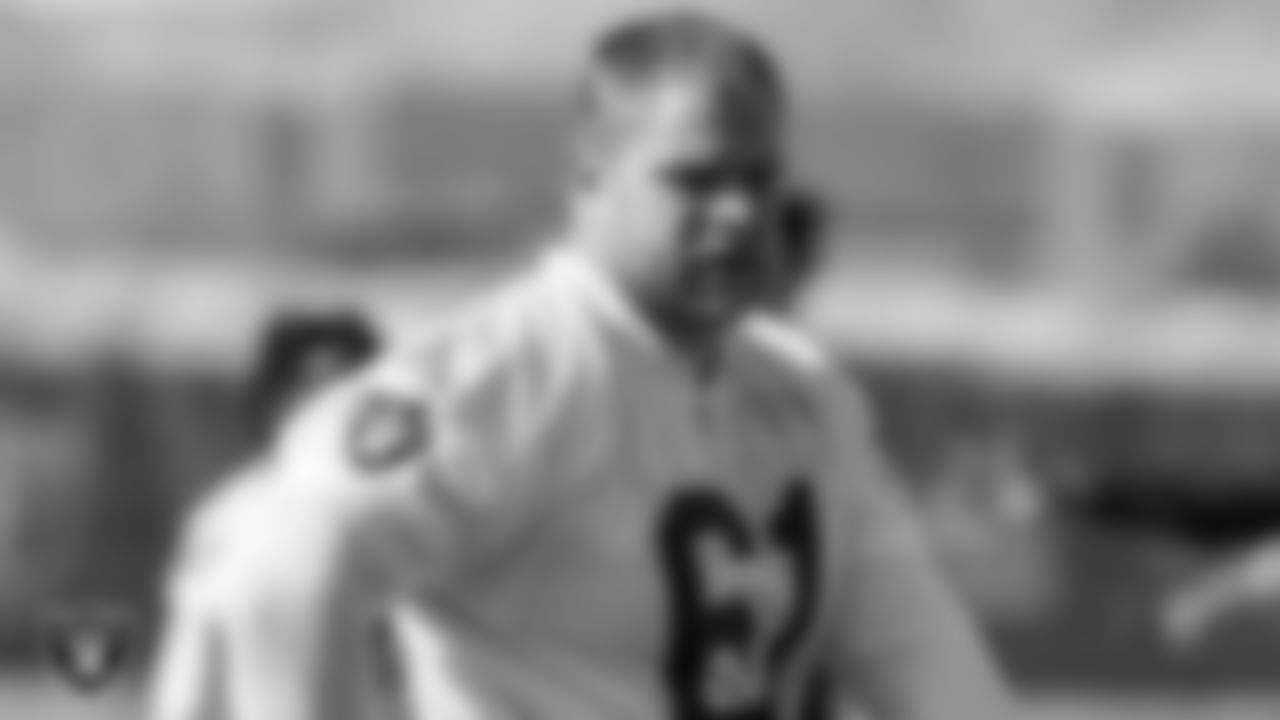 Las Vegas Raiders offensive lineman Jordan Meredith (61) at a workout during phase two of the offseason program.