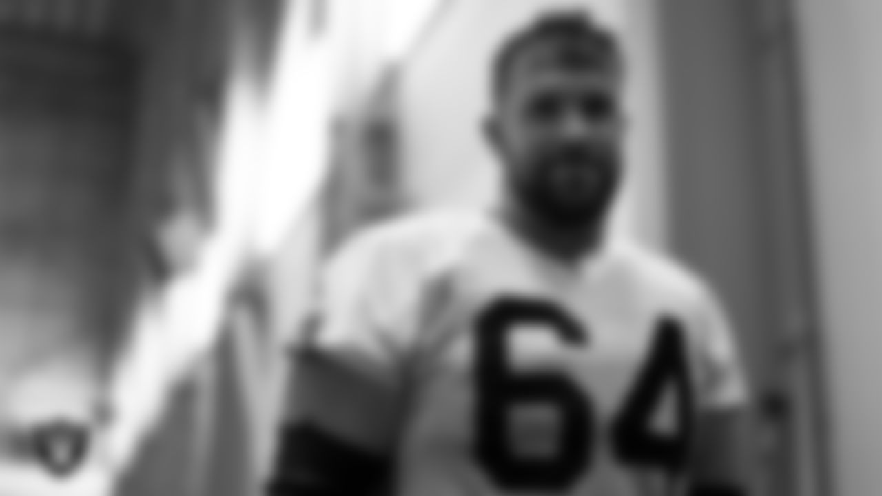 Las Vegas Raiders offensive lineman Alex Bars (64) on the field for practice at 2023 Training Camp at Intermountain Health Performance Center.