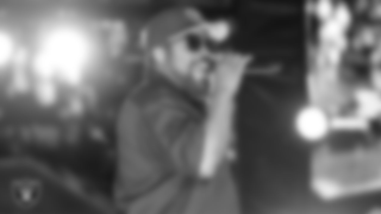 Rapper, actor and filmmaker Ice Cube performs during halftime at the Las Vegas Raiders regular season home game against the San Francisco 49ers at Allegiant Stadium.