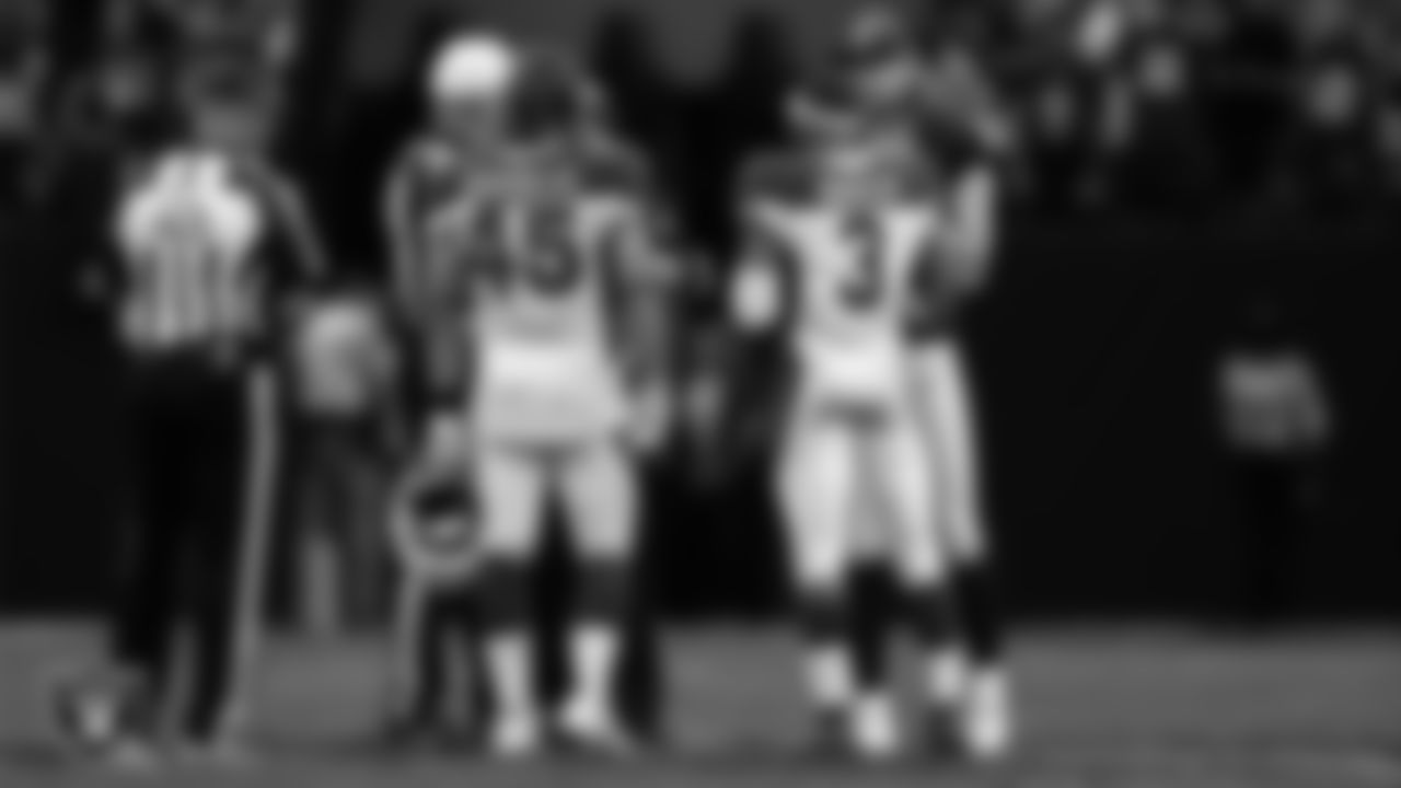 Las Vegas Raiders punter AJ Cole (6) during the coin toss before the start of overtime of the regular season home game against the Arizona Cardinals at Allegiant Stadium.