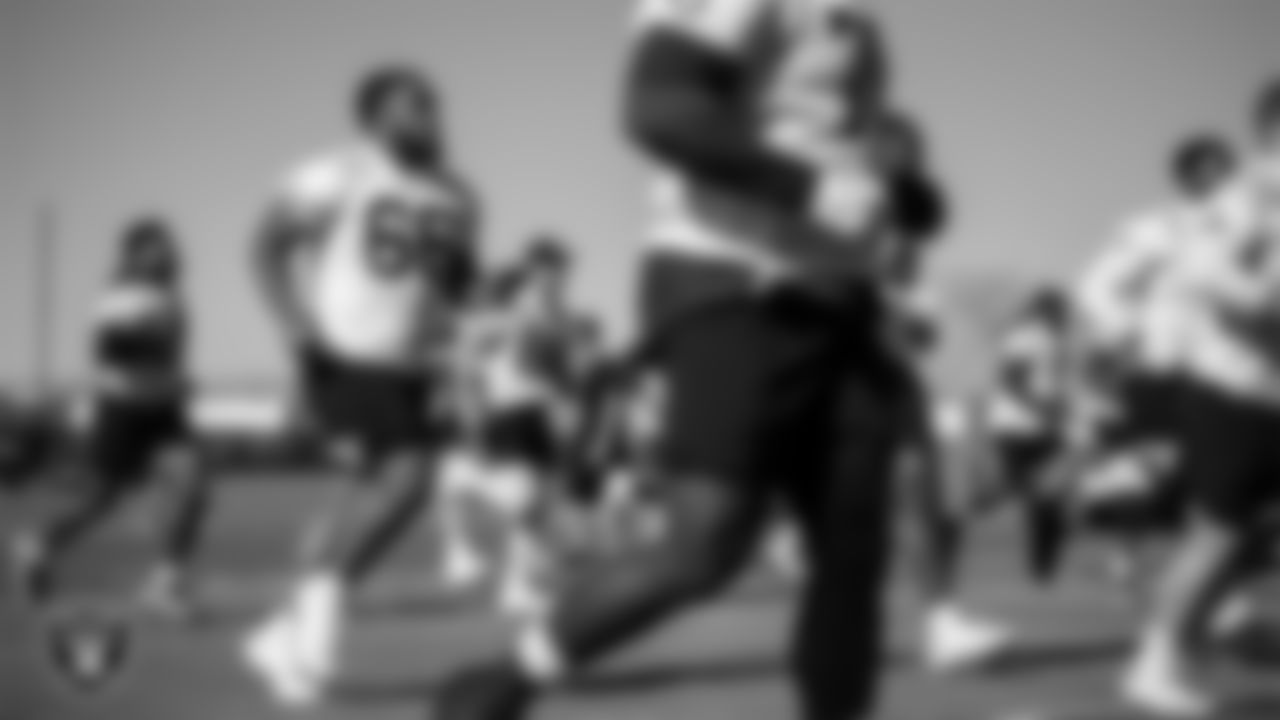Las Vegas Raiders guard Dylan Parham (66) at a workout during phase two of the offseason program.