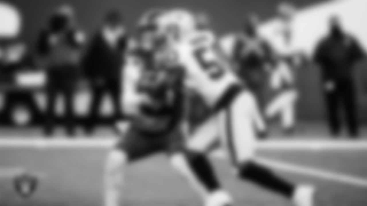 Las Vegas Raiders linebacker Nicholas Morrow (50) sacks the quarterback during the regular season away game against the New York Jets.