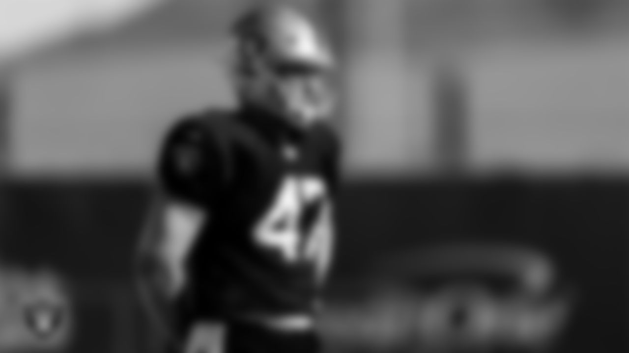 Las Vegas Raiders long snapper Trent Sieg (47) during practice at Intermountain Healthcare Performance Center.