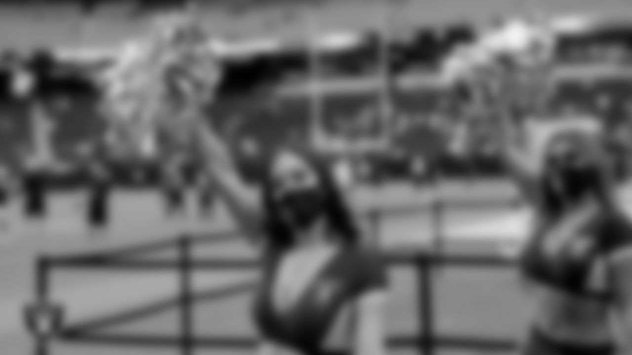 Raiderette Bryana on the field for practice at 2021 Training Camp.