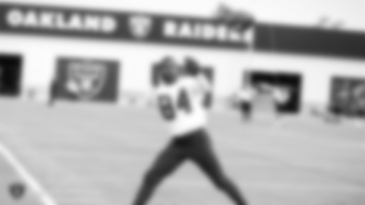 Raiders wide receiver Antonio Brown (84) at a workout during phase two of the offseason program at the Raiders Practice Facility in Alameda, Calif.
