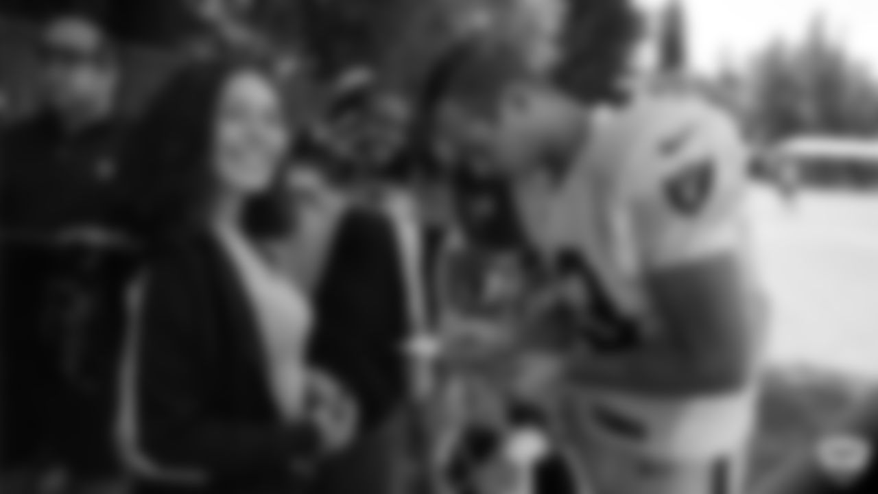 Raiders wide receiver Hunter Renfrow (13) signs autographs for fans after practice at 2019 Training Camp.