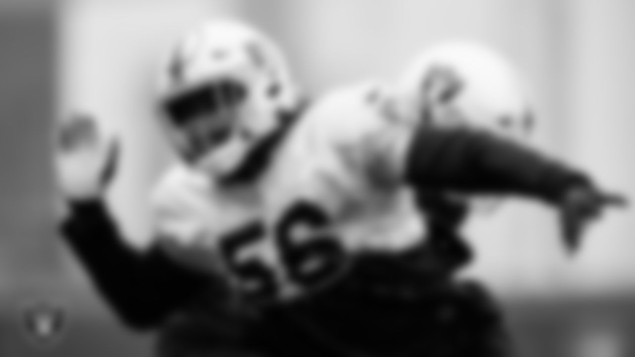 Las Vegas Raiders defensive end Gerri Green (56) during practice at Intermountain Healthcare Performance Center.