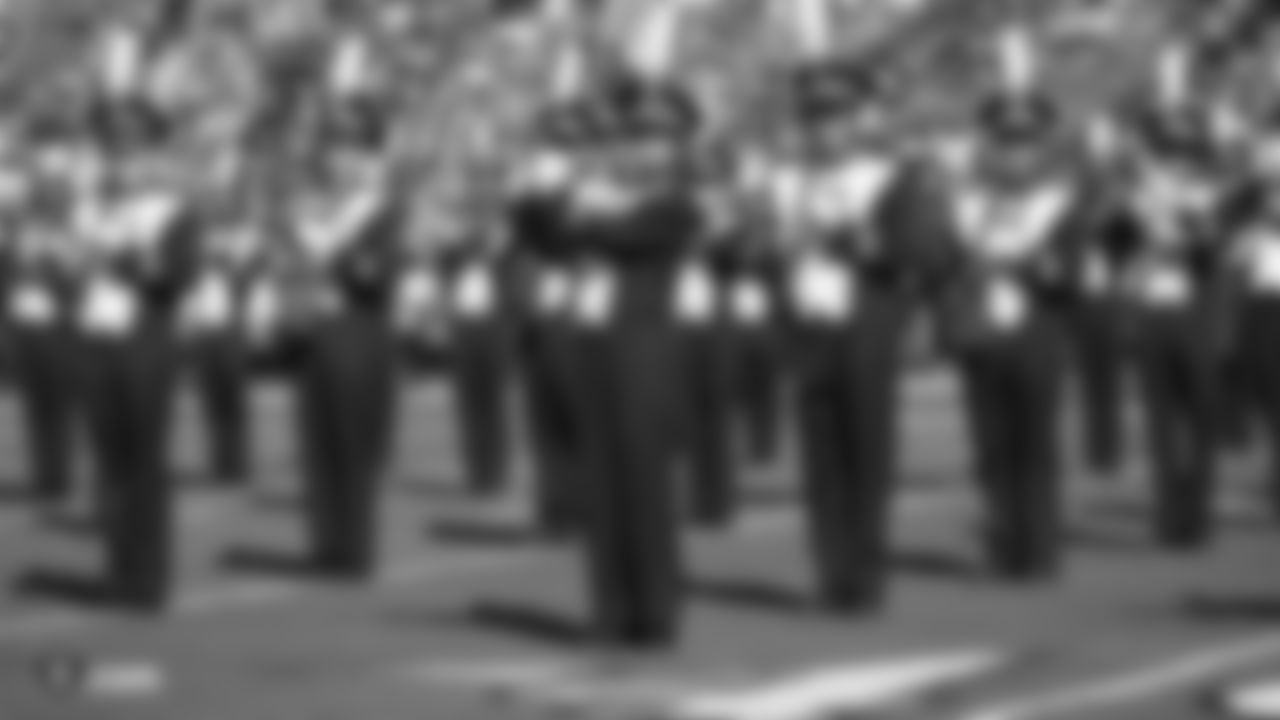 The UC Davis Marching Band performs before the Raiders regular season game against the Detroit Lions.