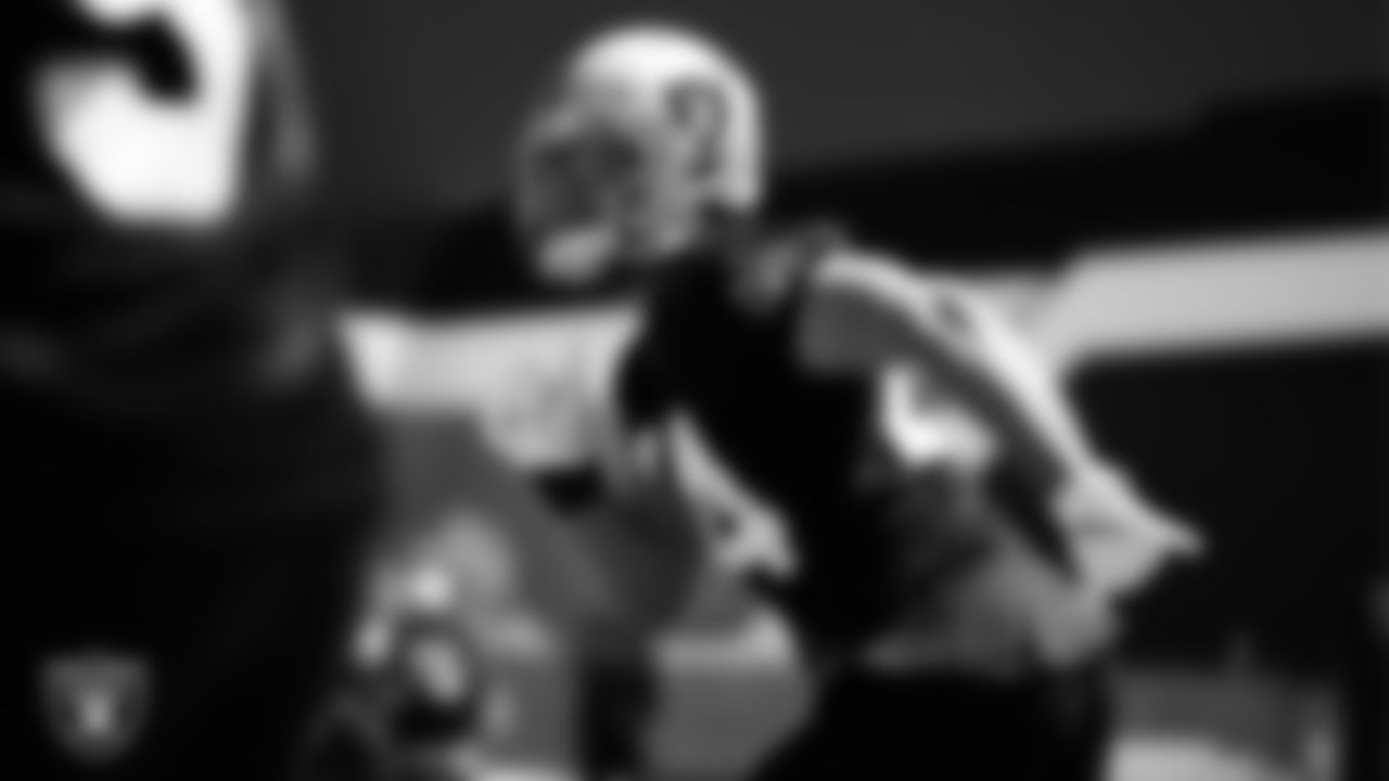 Las Vegas Raiders linebacker Nick Kwiatkoski (44) at an Organized Team Activity (OTA).