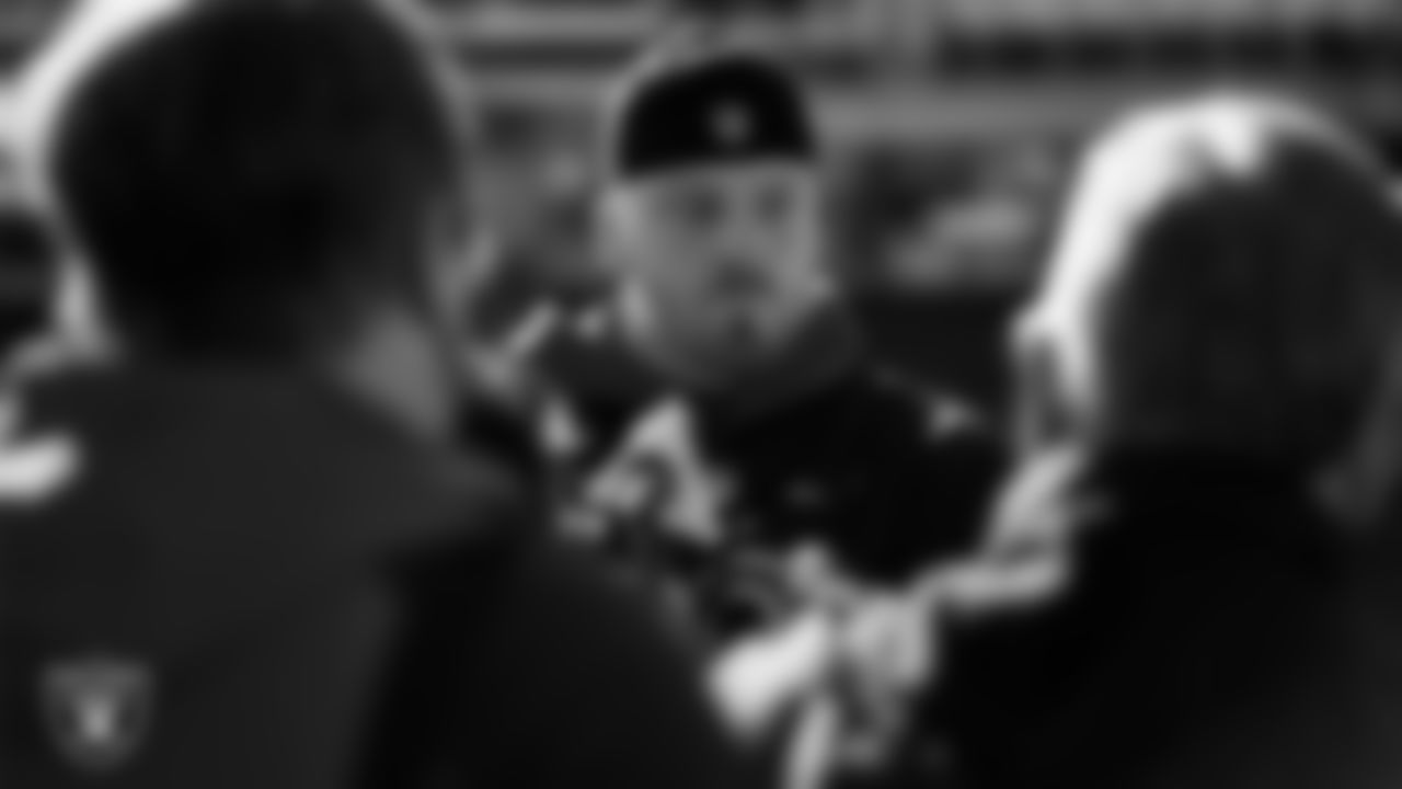 Las Vegas Raiders defensive end Maxx Crosby (98) talks to the media during a practice for the 2022 Pro Bowl.