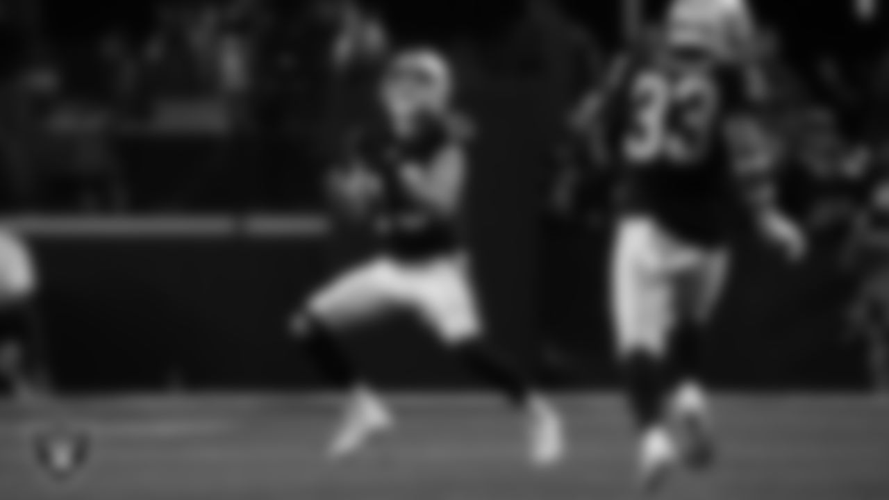 Las Vegas Raiders wide receiver Hunter Renfrow (13) returns a punt during the regular season home game against the New England Patriots at Allegiant Stadium.