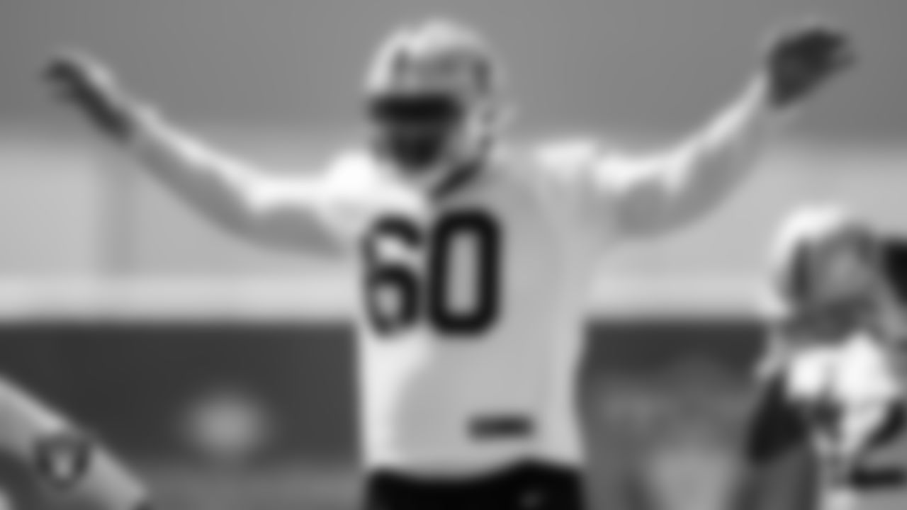 Las Vegas Raiders offensive lineman Tyrone Wheatley Jr. (60) during Mandatory Minicamp.