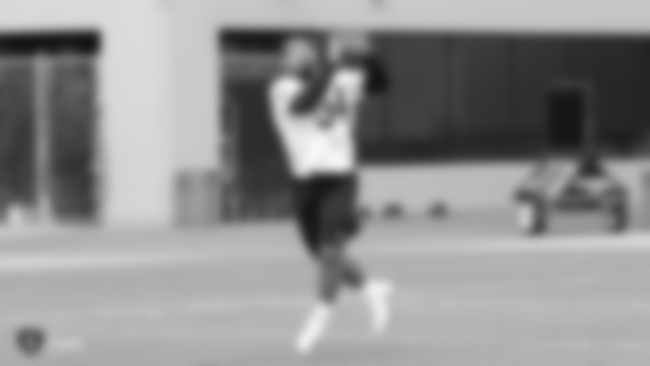 Raiders running back Chris Warren III (34) at a workout during phase two of the offseason program at the Raiders Practice Facility in Alameda, Calif.