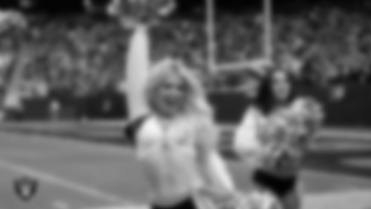 Raiderette Jennifer on the sidelines during the regular season home game against the Los Angeles Chargers at Allegiant Stadium.