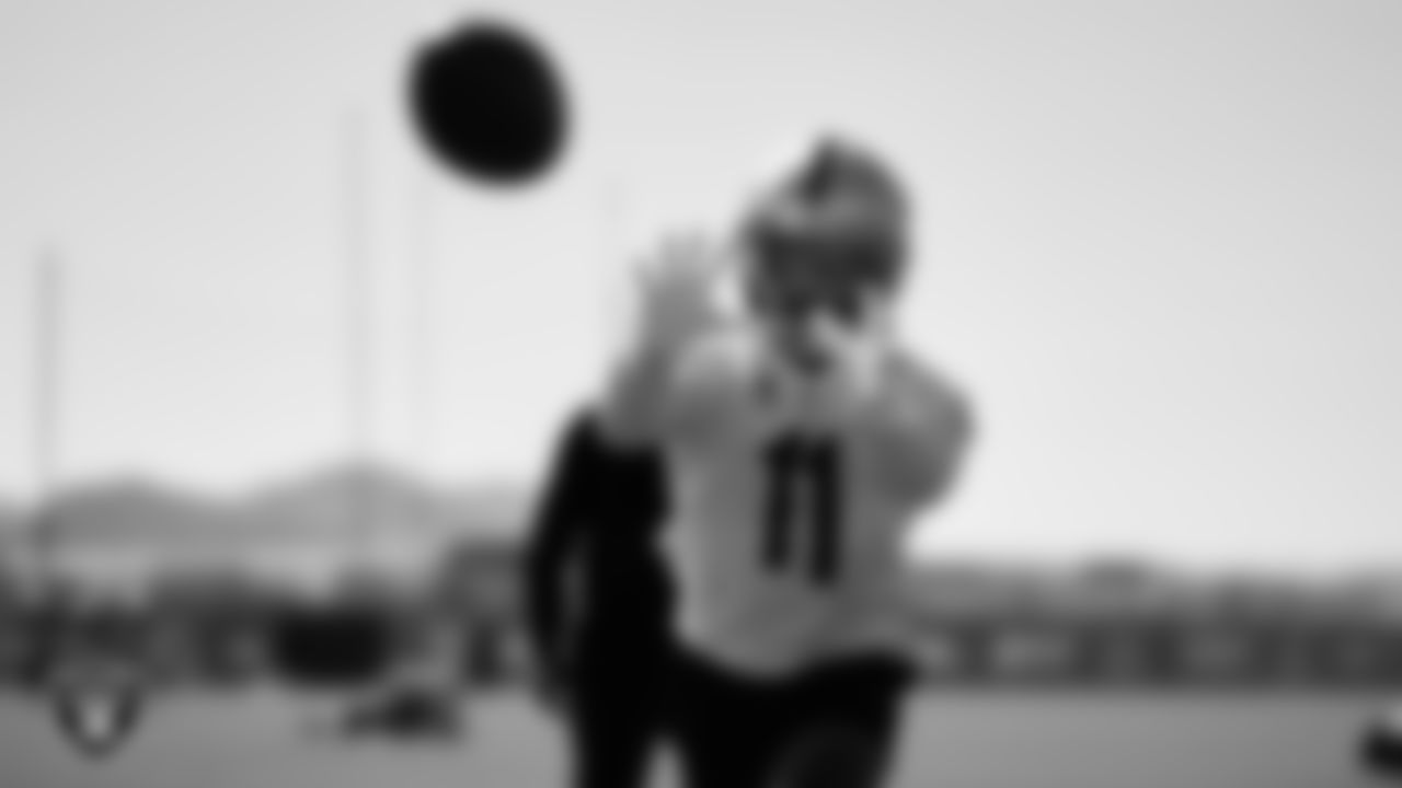 Las Vegas Raiders wide receiver Tre Tucker (11) during practice at Intermountain Health Performance Center.