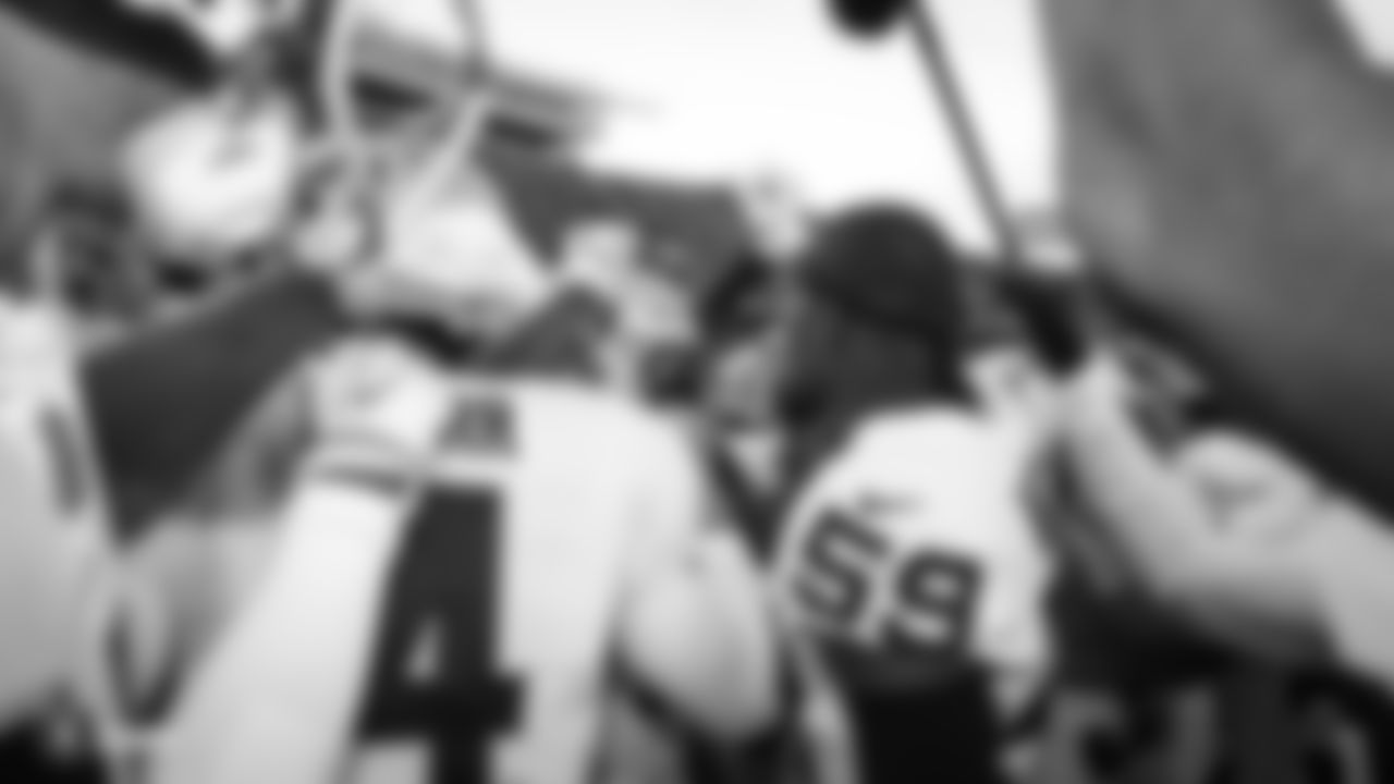 The Oakland Raiders huddle up before their regular season game against the Kansas City Chiefs at Arrowhead Stadium, Sunday, December 30, 2018, in Kansas City, Missouri. The Oakland Raiders lost 35-3.