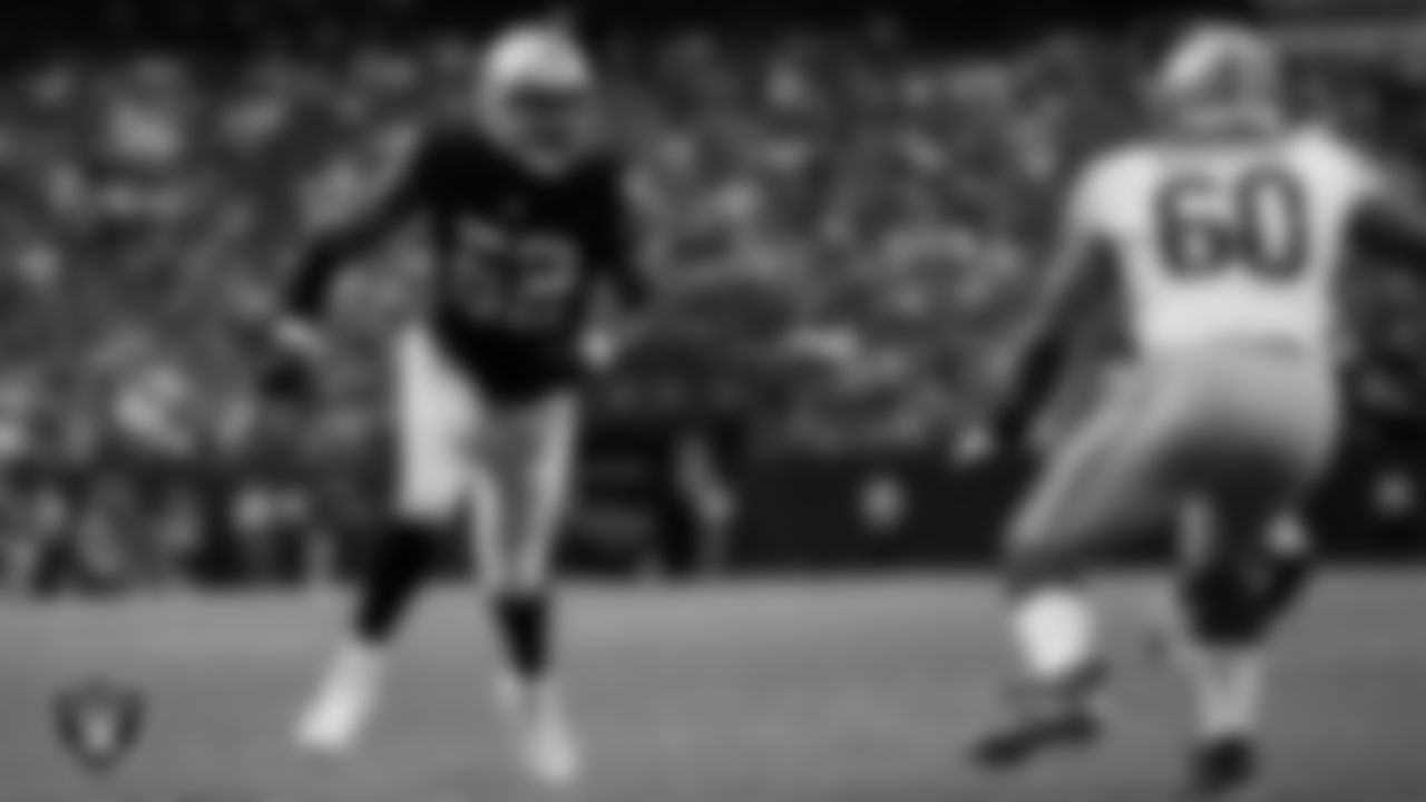 Las Vegas Raiders defensive end Adam Plant (52) during the preseason home game against the San Francisco 49ers at Allegiant Stadium.