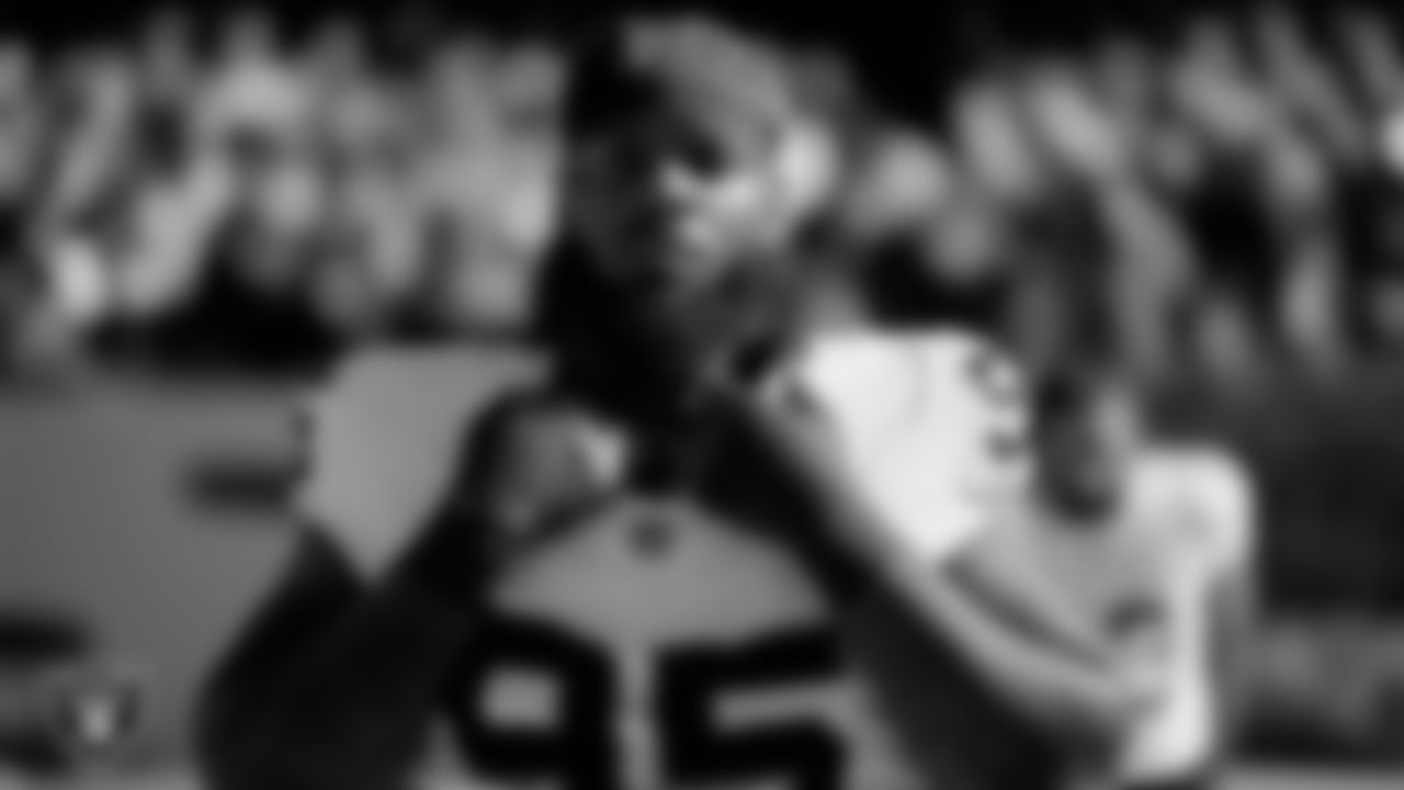 Las Vegas Raiders defensive tackle John Jenkins (95) during the national anthem before the regular season away game against the Chicago Bears at Soldier Field.