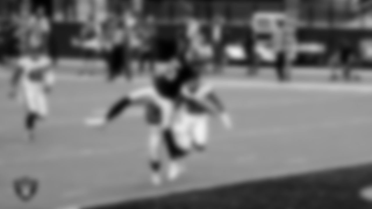 Las Vegas Raiders wide receiver Nelson Agholor (15) makes a 20-yard touchdown catch during the regular season home game against the Tampa Bay Buccaneers.