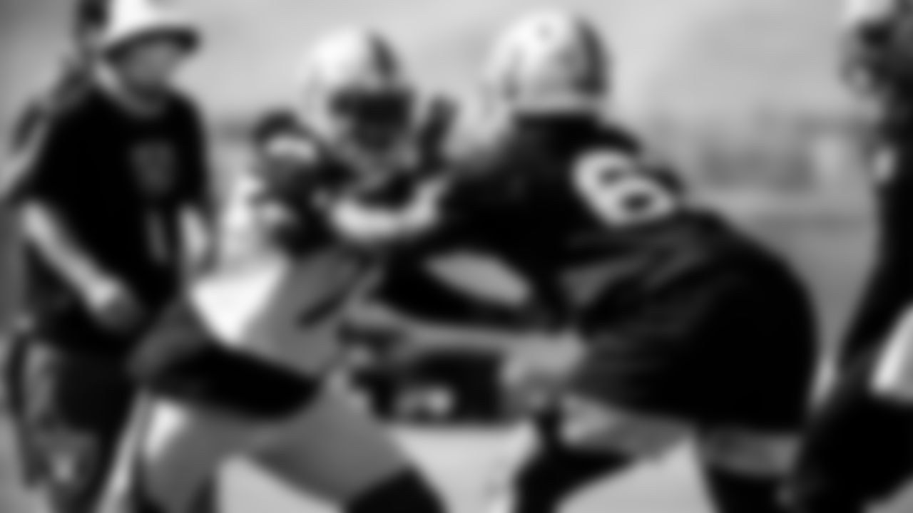 Las Vegas Raiders defensive tackle Maurice Hurst (73) and tackle Kamaal Seymour (63) during practice.