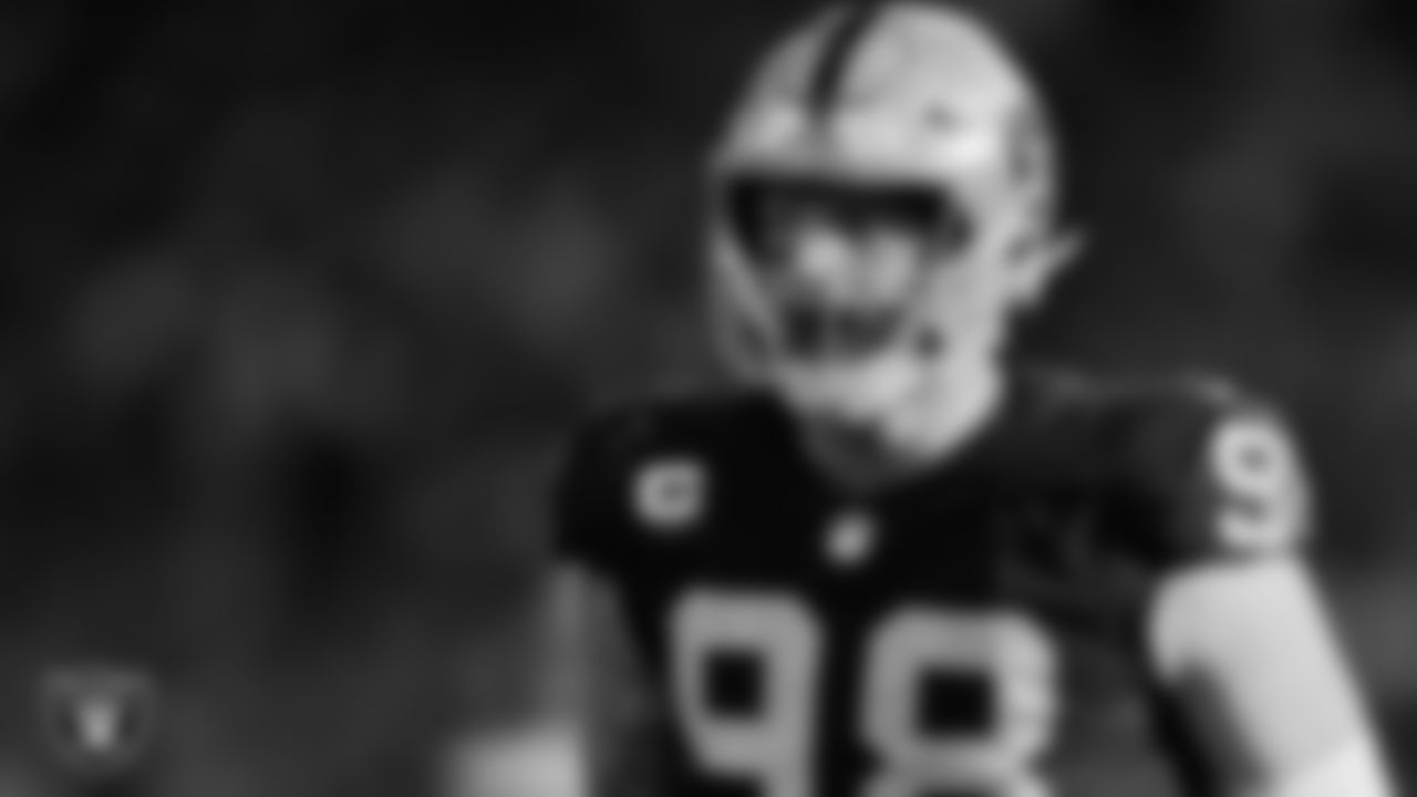 Las Vegas Raiders defensive end Maxx Crosby (98) on the field during the regular season away game against the Dallas Cowboys.