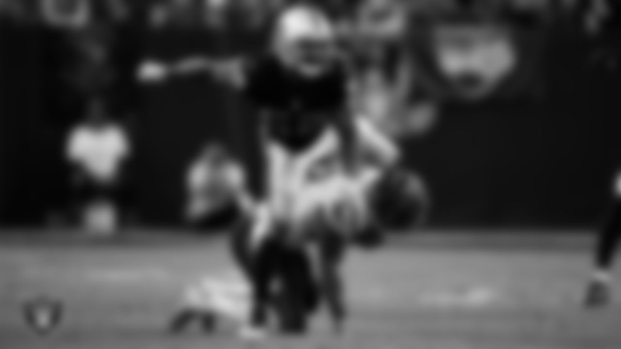 Las Vegas Raiders linebacker Denzel Perryman (52) after making a tackle during the regular season home game against the Cincinnati Bengals.