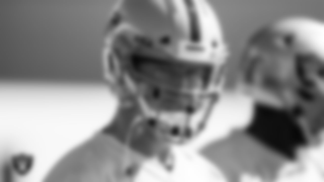 Las Vegas Raiders tackle Sam Young (70) during practice.
