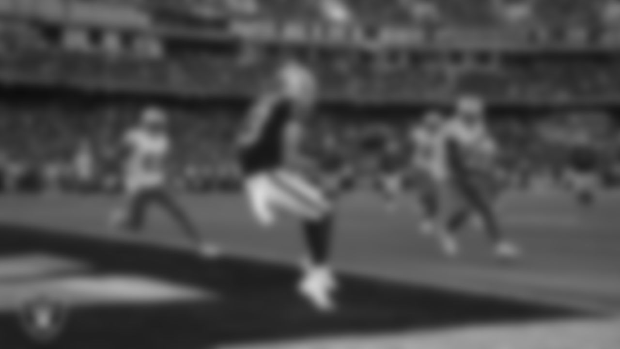 Oakland Raiders wide receiver Hunter Renfrow (13) makes a 9-yard touchdown catch during the regular season game against the Detroit Lions at Oakland-Alameda County Coliseum, Sunday, November 3, 2019.