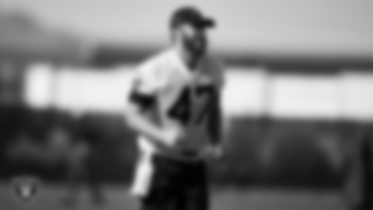 Las Vegas Raiders long snapper Trent Sieg (47) at a workout during phase two of the offseason program.