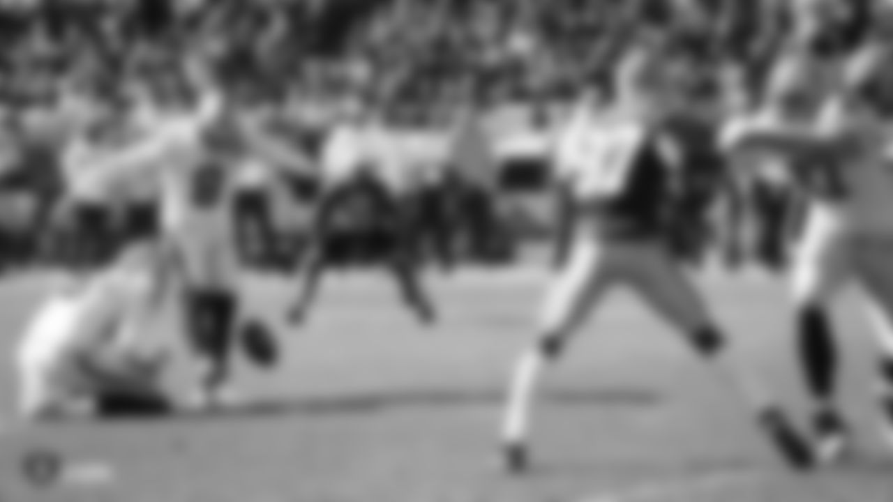 Raiders kicker Daniel Carlson (8) during the regular season game against the Green Bay Packers at Lambeau Field.